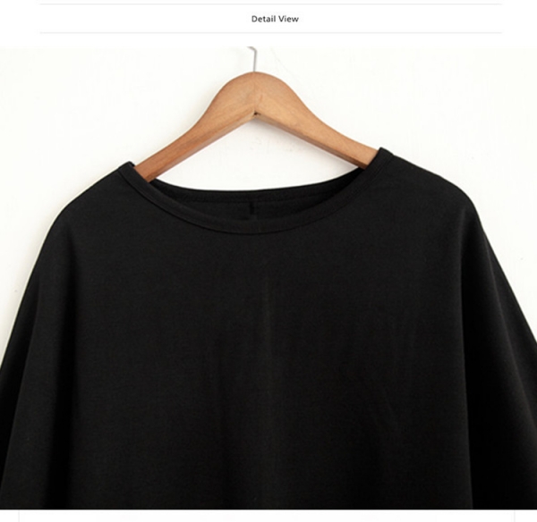 【即納】tシャツ　カットソー　ドルマンaラインクルーネック無地ストレートゆったり tk-qc3542-m-bk【カラー：ブラック】【サイズ：M】