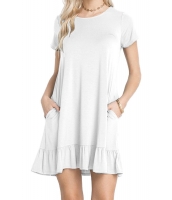 ホワイト 半袖 ドレープ 裾周り カジュアル シャツ ドレス lc220060-1
