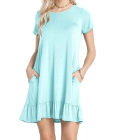 ベビー ブルー 半袖 ドレープ 裾周り カジュアル シャツ ドレス lc220060-4